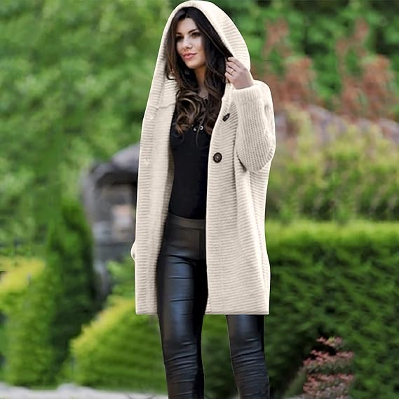 Manteau cardigan tricoté à capuche pour femme