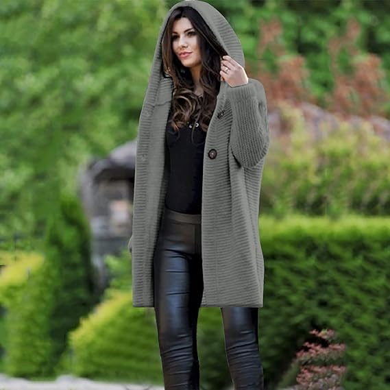 Manteau cardigan tricoté à capuche pour femme
