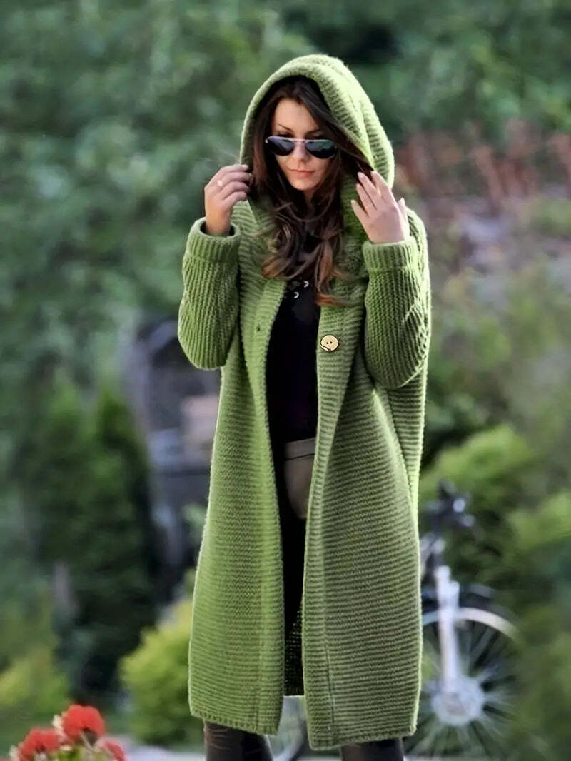 Manteau cardigan tricoté à capuche pour femme