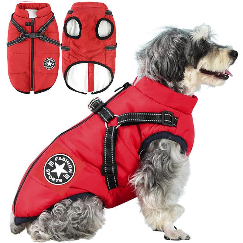 Manteau d'hiver chien 3-en-1 chaud, imperméable, coupe-vent avec harnais intégré