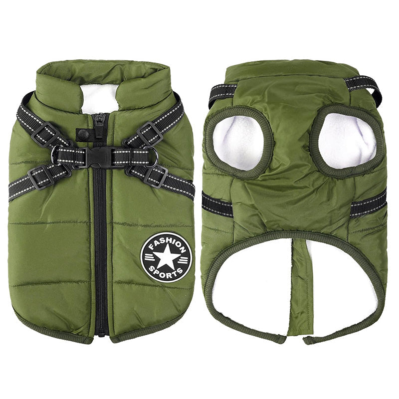 Manteau d'hiver chien 3-en-1 chaud, imperméable, coupe-vent avec harnais intégré