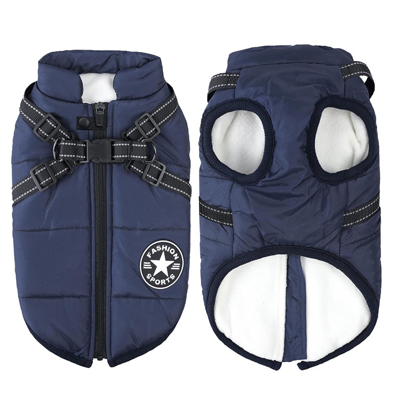 Manteau d'hiver chien 3-en-1 chaud, imperméable, coupe-vent avec harnais intégré