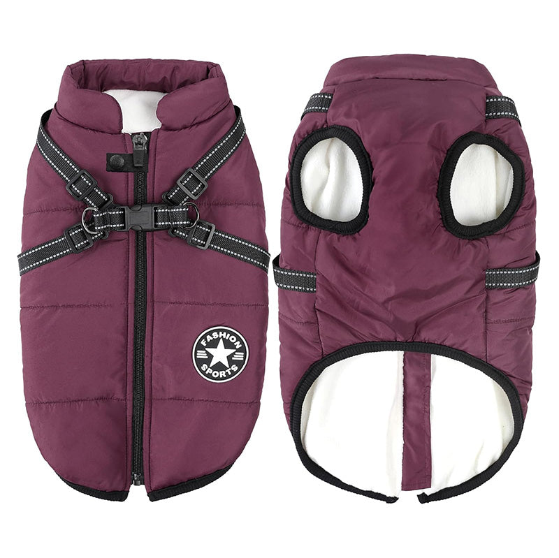 Manteau d'hiver chien 3-en-1 chaud, imperméable, coupe-vent avec harnais intégré