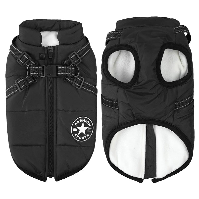 Manteau d'hiver chien 3-en-1 chaud, imperméable, coupe-vent avec harnais intégré