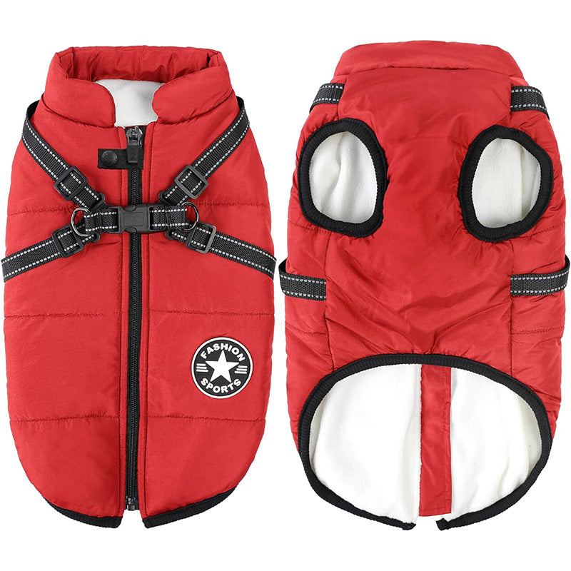 Manteau d'hiver chien 3-en-1 chaud, imperméable, coupe-vent avec harnais intégré
