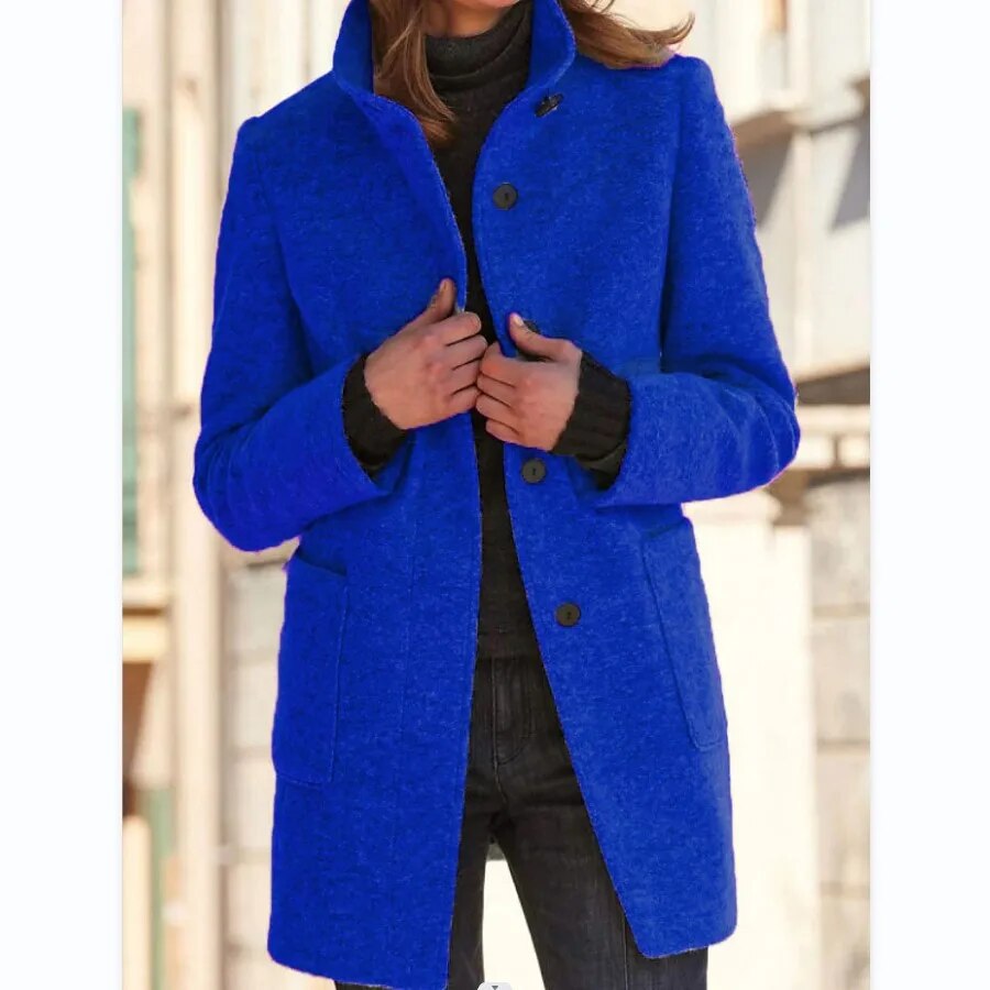 Manteau d'hiver élégant en laine pour femme avec fermeture à boutons