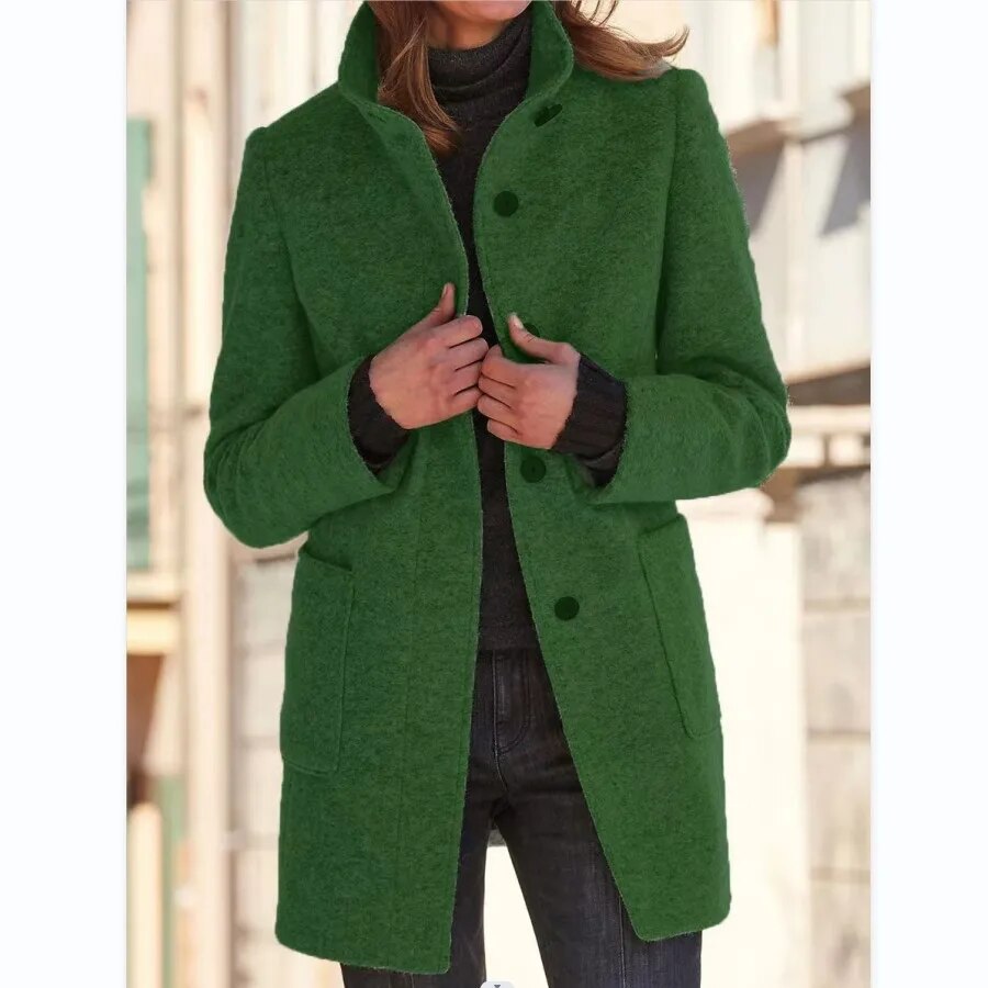 Manteau d'hiver élégant en laine pour femme avec fermeture à boutons