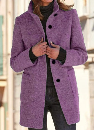 Manteau d'hiver élégant en laine pour femme avec fermeture à boutons