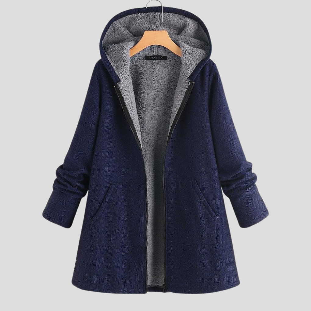 Manteau en polaire unicolore à capuche pour femme