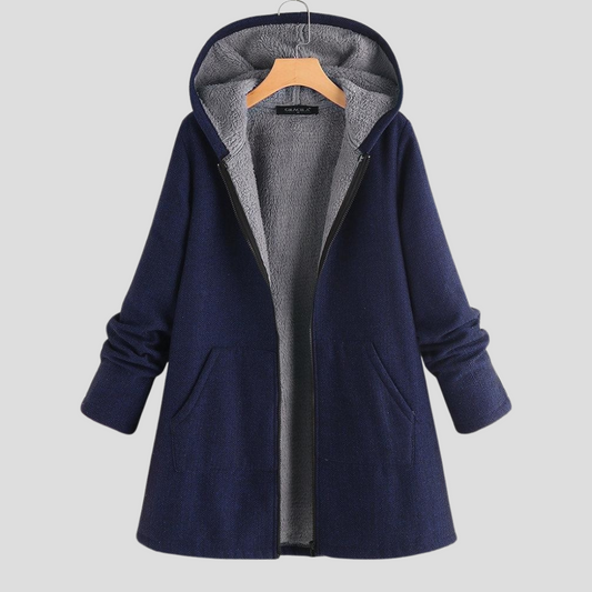 Manteau en polaire unicolore à capuche pour femme