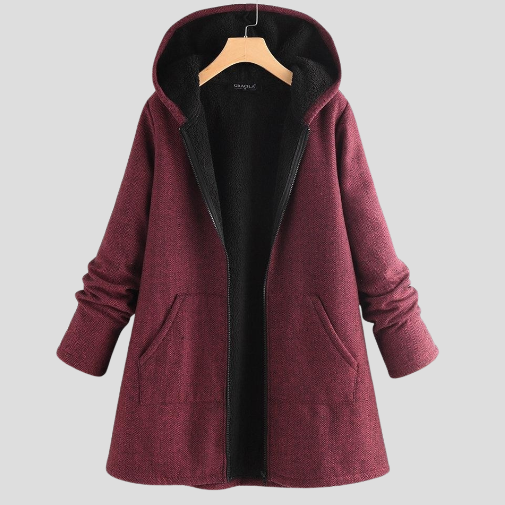 Manteau en polaire unicolore à capuche pour femme