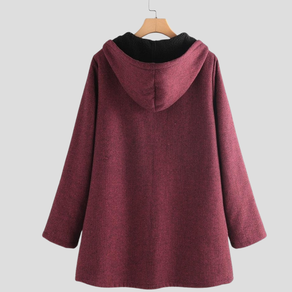 Manteau en polaire unicolore à capuche pour femme