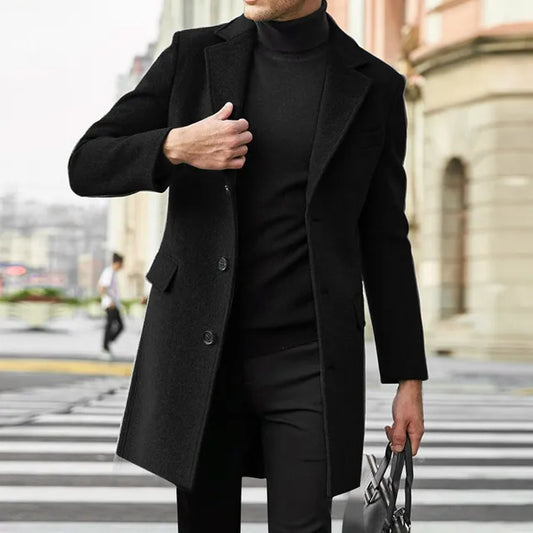 Manteau long à boutonnage simple pour homme