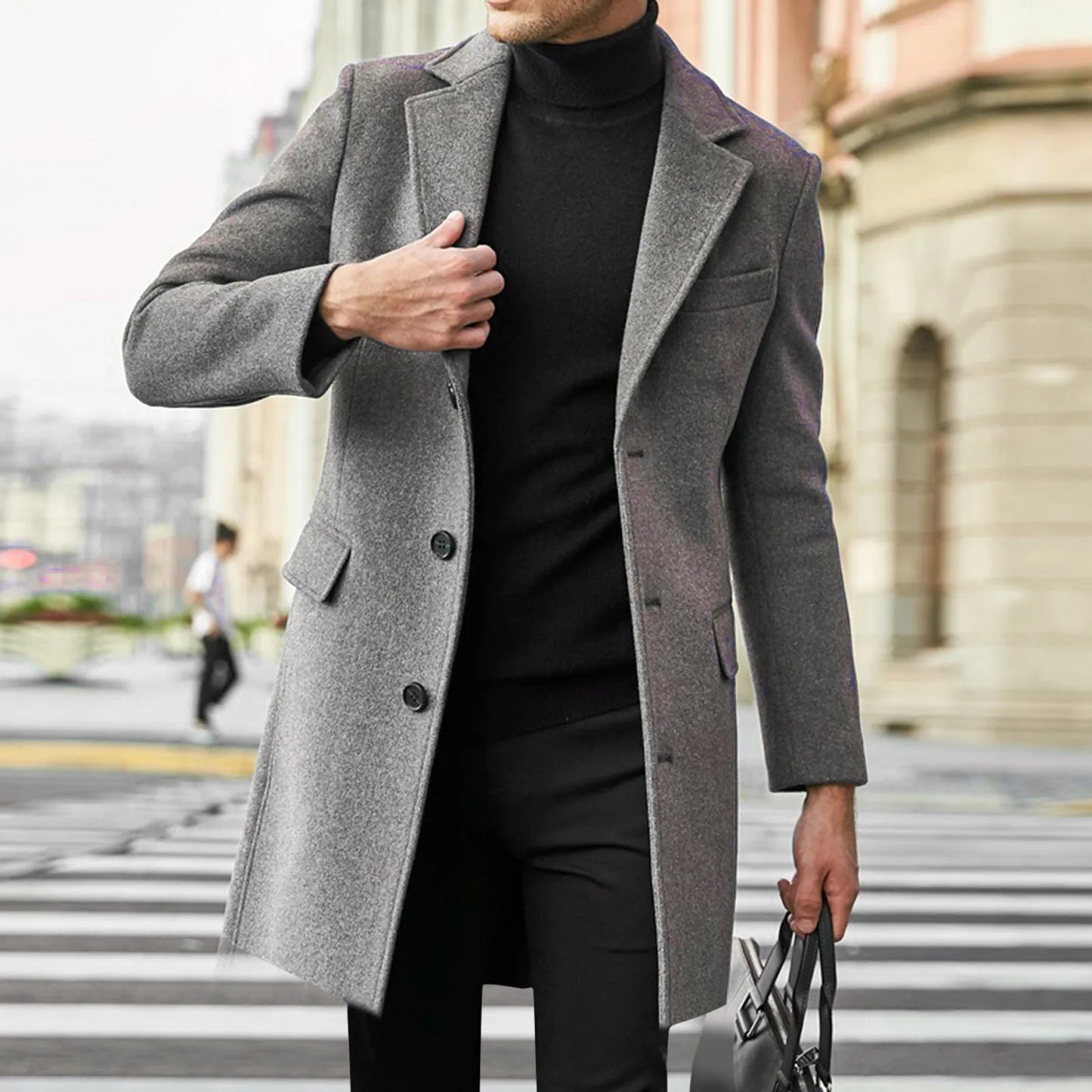Manteau long à boutonnage simple pour homme