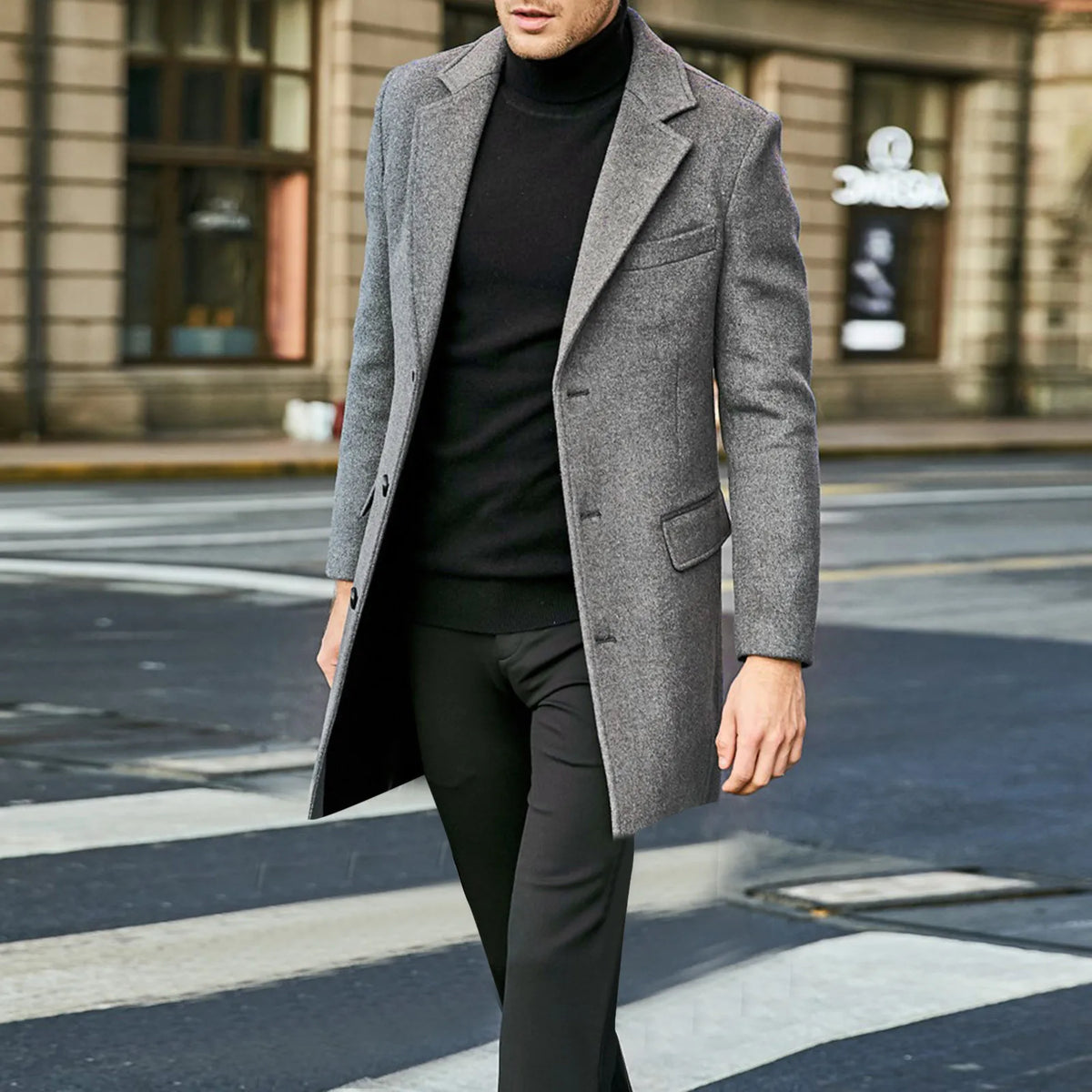 Manteau long à boutonnage simple pour homme