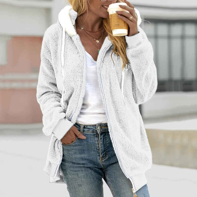 Manteau long à capuche et fermeture éclair pour femme