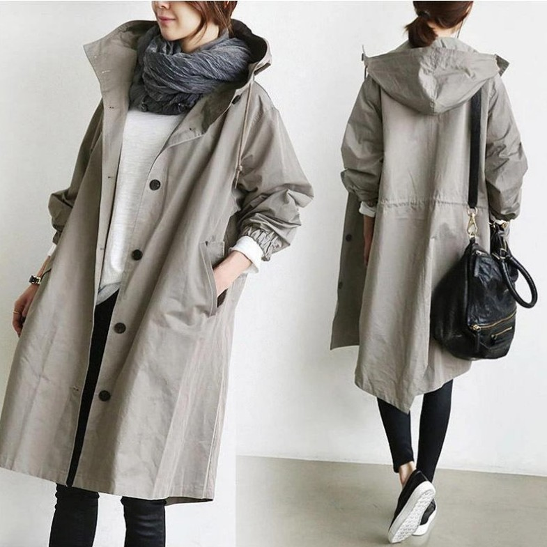 Manteau long à capuche pour femme