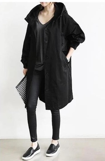 Manteau long à capuche pour femme