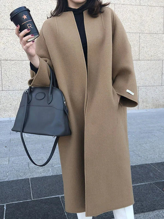 Manteau long d'hiver sans fermeture pour femme