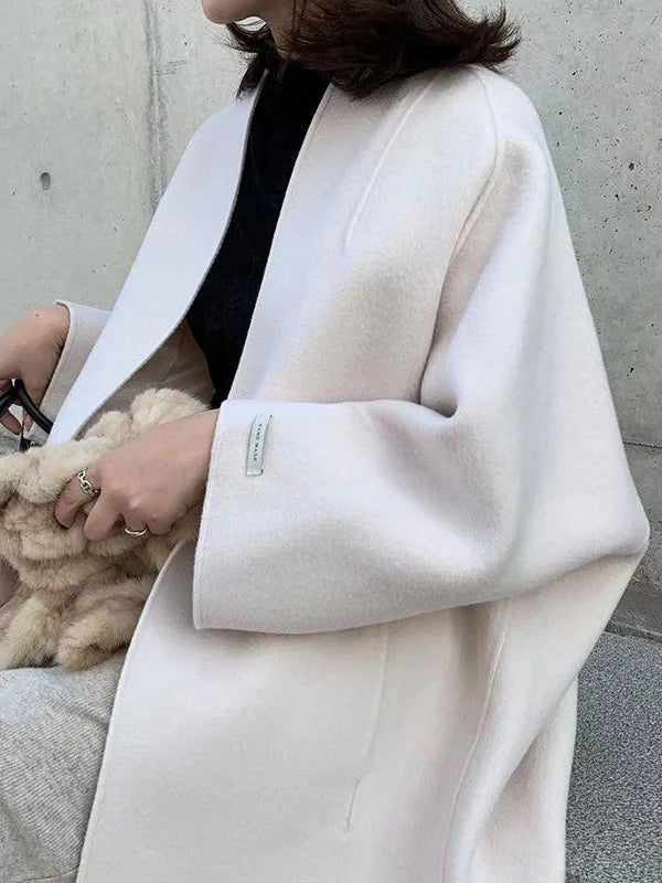 Manteau long d'hiver sans fermeture pour femme