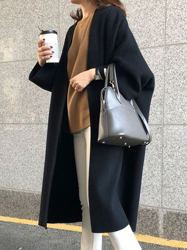 Manteau long d'hiver sans fermeture pour femme