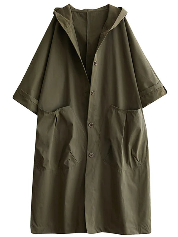 Manteau long imperméable à capuche, fermeture éclair et poches