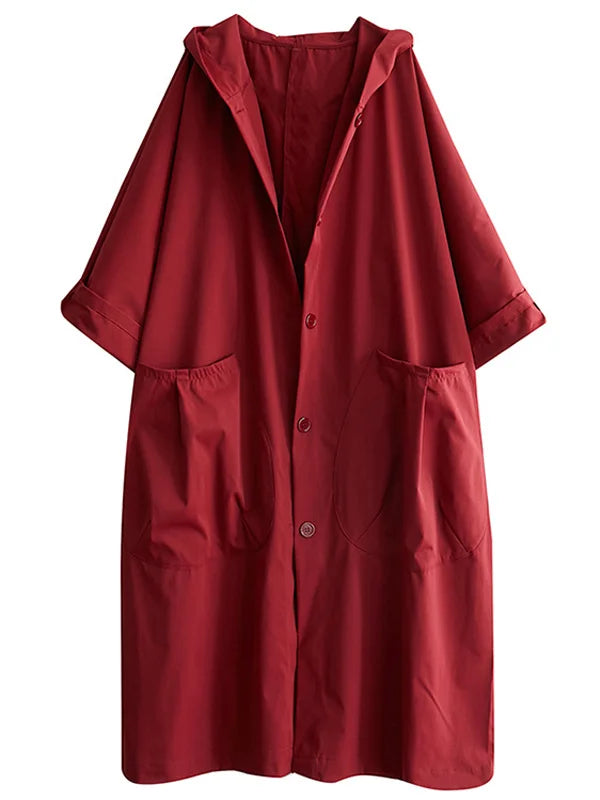 Manteau long imperméable à capuche, fermeture éclair et poches