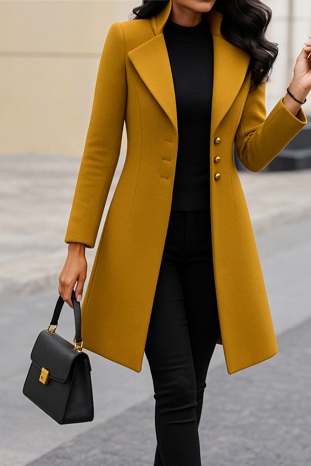 Manteau long pour femme à 3 boutons