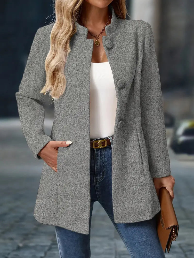 Manteau mi-long élégant d'hiver en mélange de laine pour femme