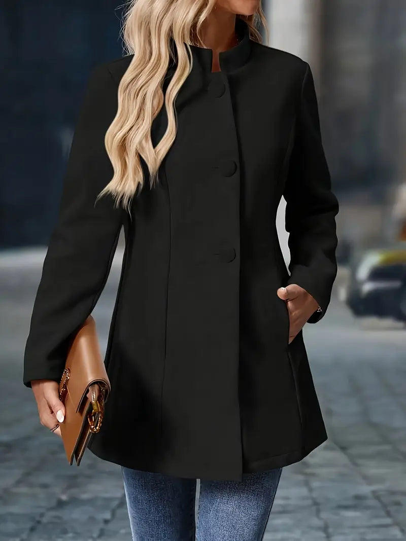 Manteau mi-long élégant d'hiver en mélange de laine pour femme
