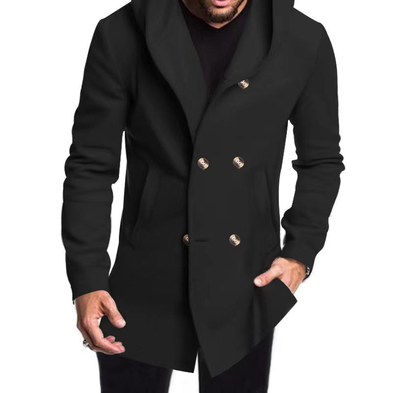 Manteau tendance à capuche et double boutonnage pour homme
