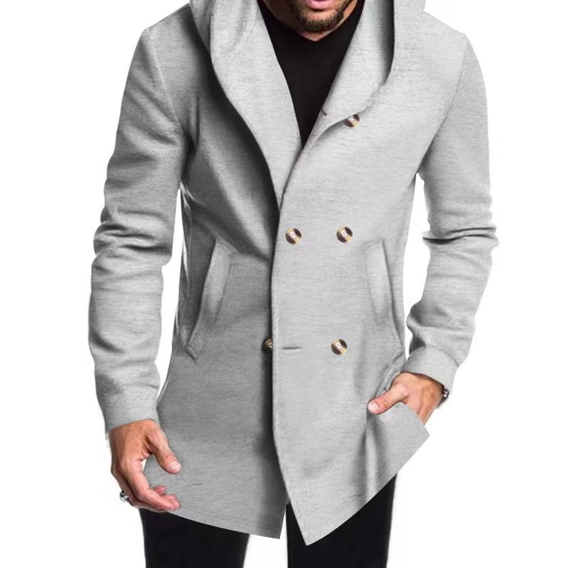 Manteau tendance à capuche et double boutonnage pour homme