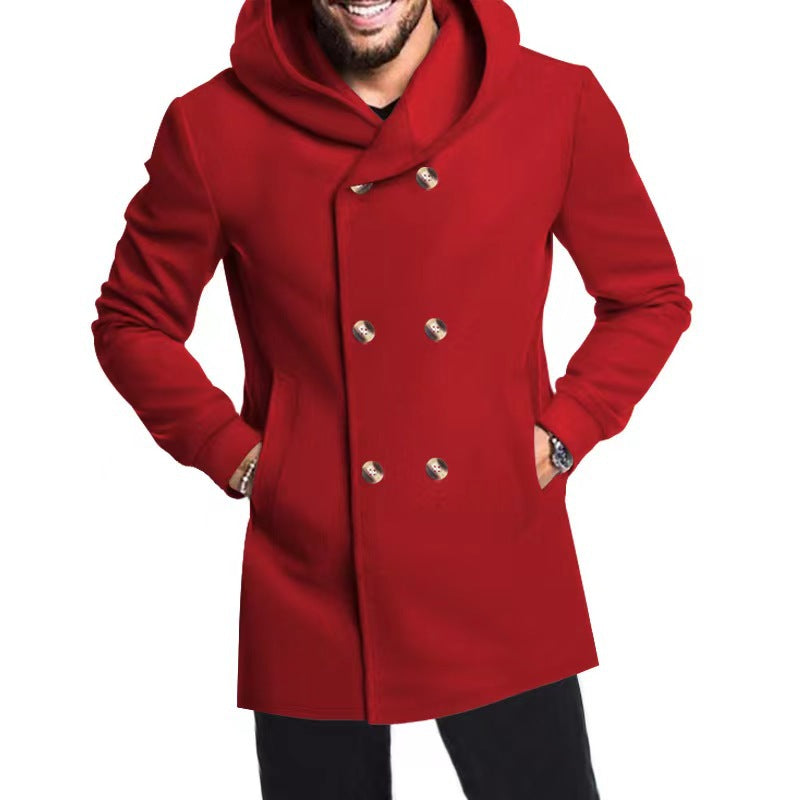 Manteau tendance à capuche et double boutonnage pour homme
