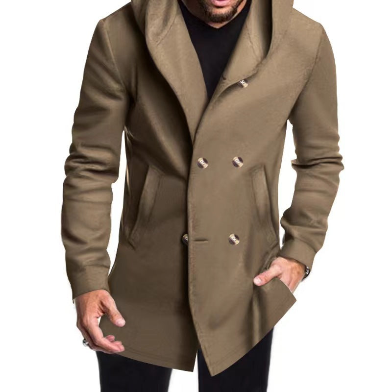 Manteau tendance à capuche et double boutonnage pour homme