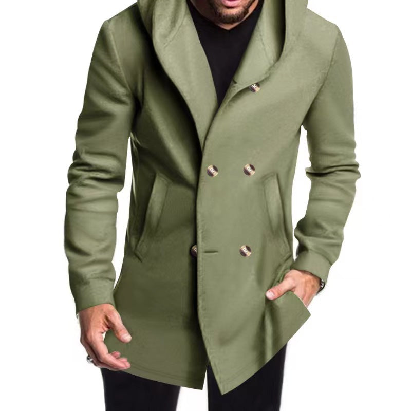 Manteau tendance à capuche et double boutonnage pour homme