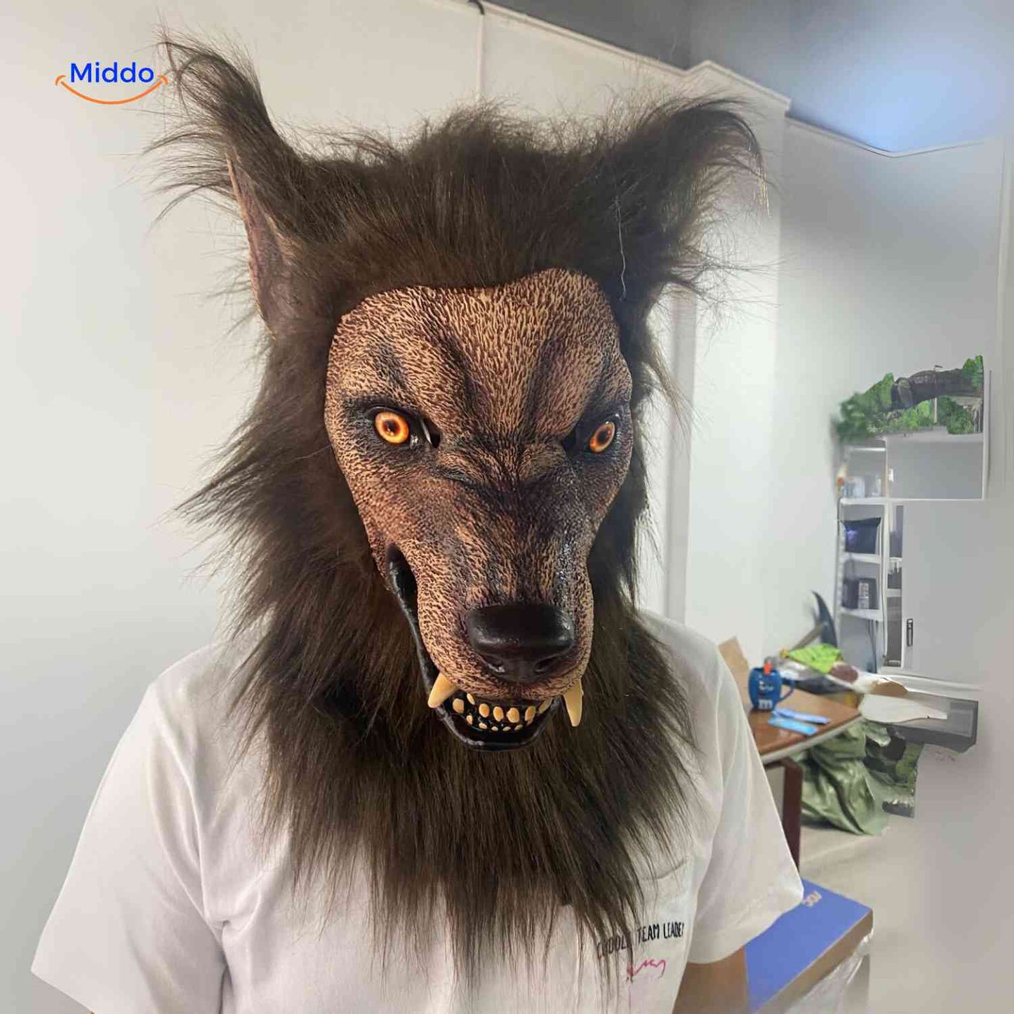 Masque tête de loup en latex, luminescent, idéal pour Halloween