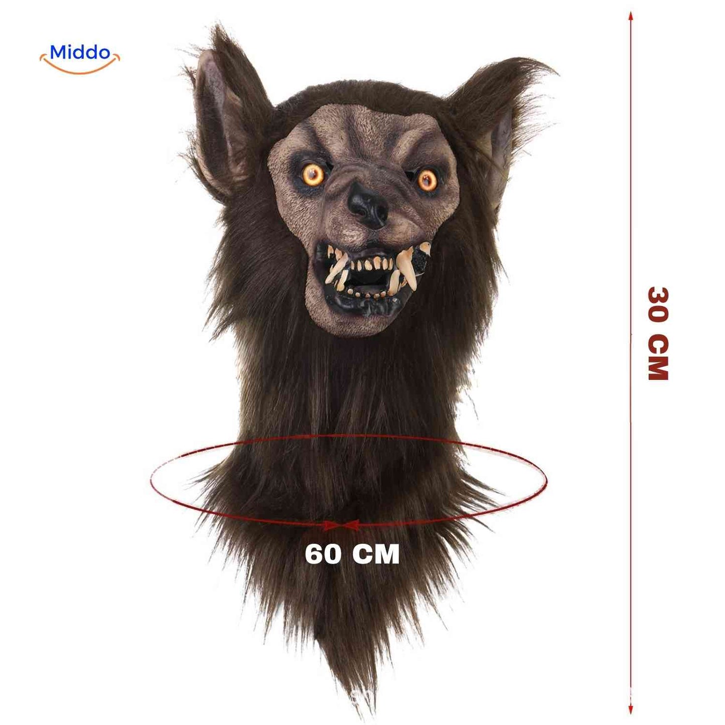 Masque tête de loup en latex, luminescent, idéal pour Halloween