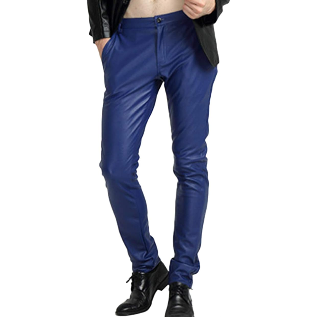 Men's Tapered Faux Leather Biker Trousers - Victor