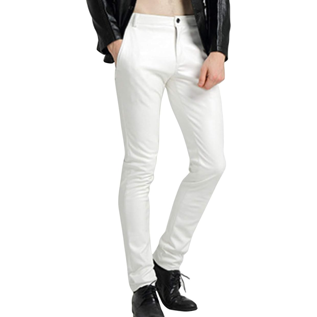 Men's Tapered Faux Leather Biker Trousers - Victor