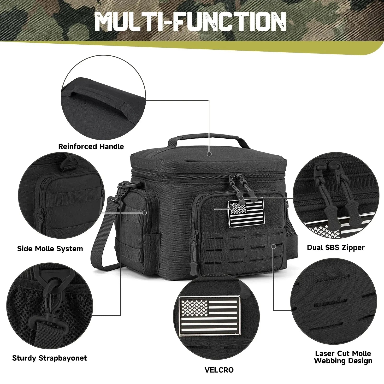 Military Tactical Insulated Meal Bag for Men 13L (Black)