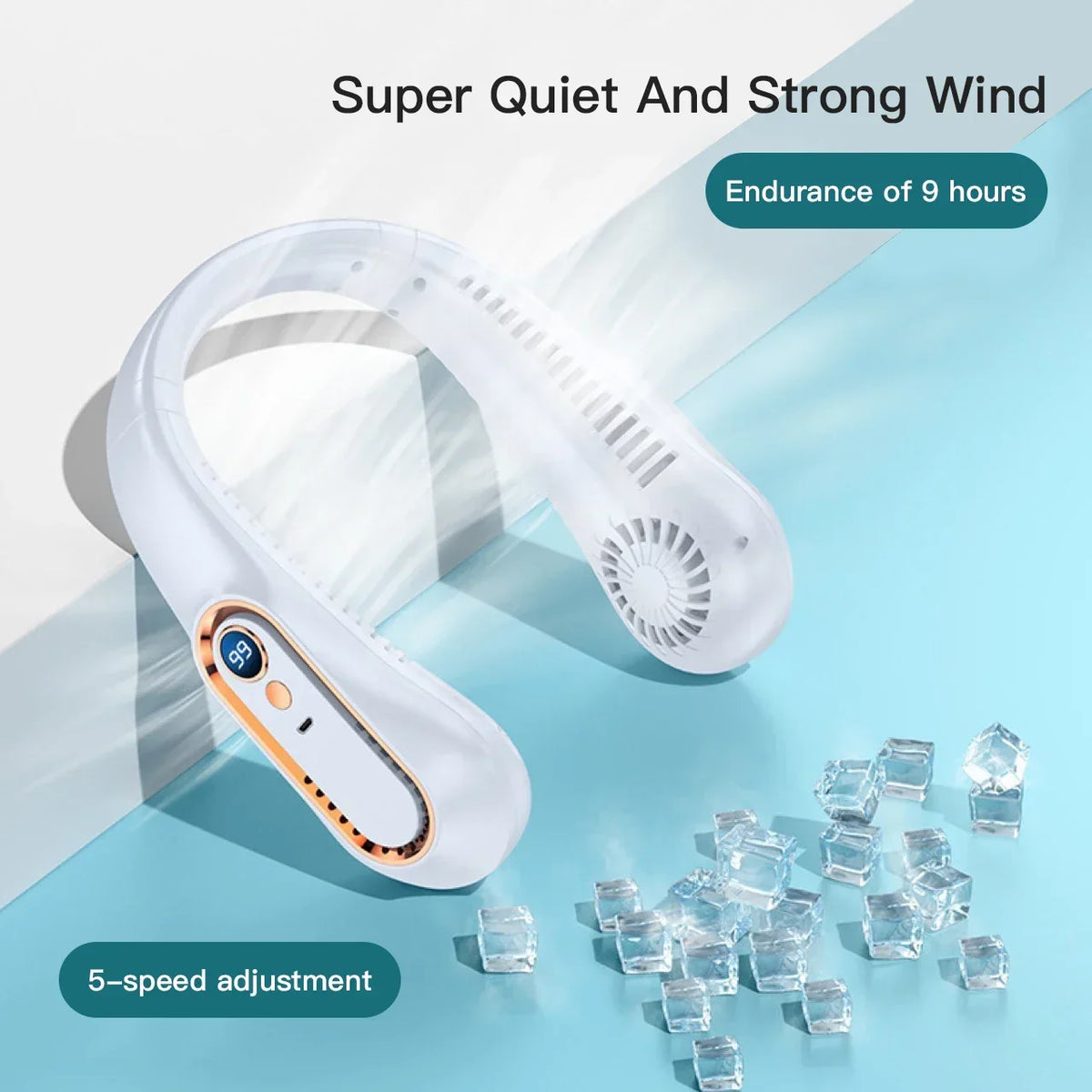 Mini ventilateur de cou portable sans pales avec écran numérique - Refroidisseur cervical rechargeable USB mains libres