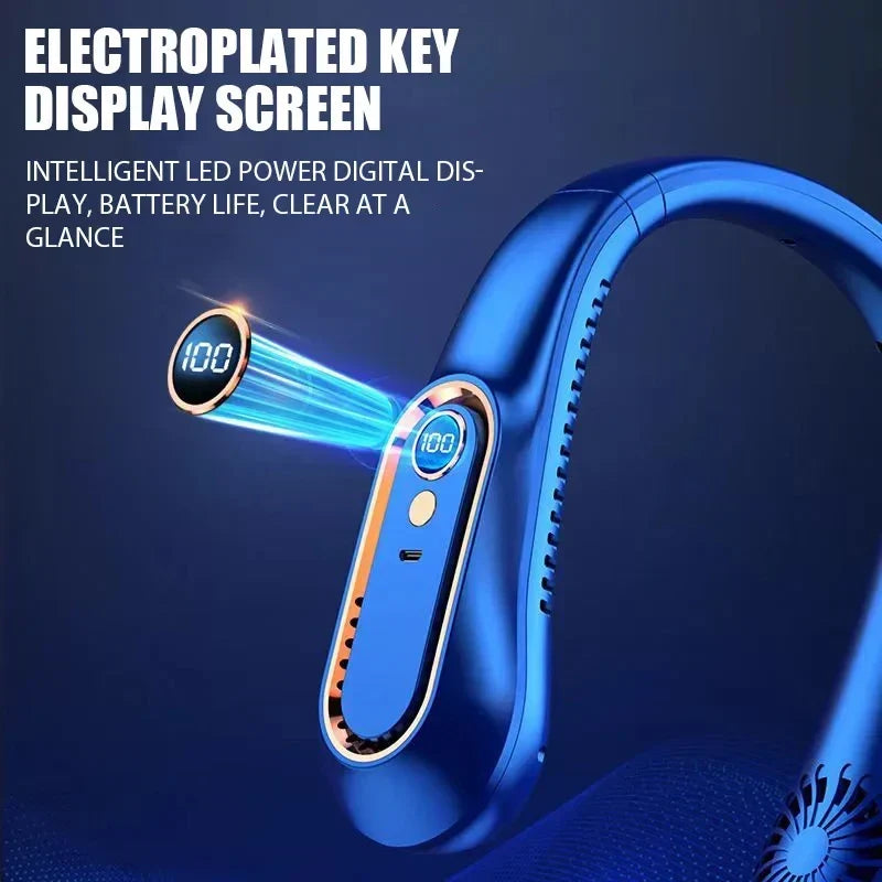 Mini ventilateur de cou portable sans pales avec écran numérique - Refroidisseur cervical rechargeable USB mains libres