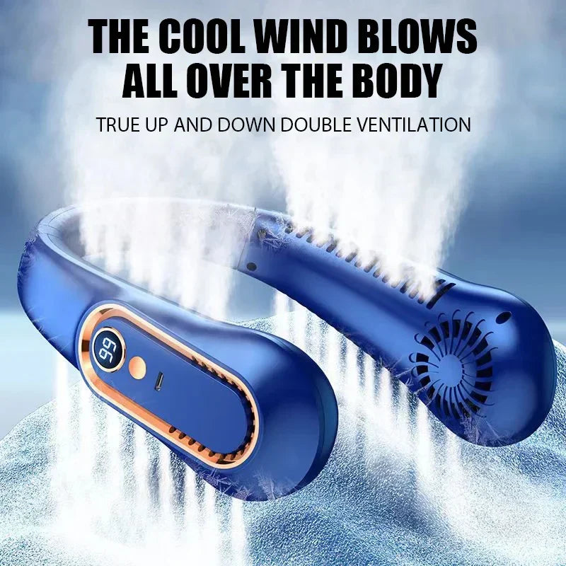 Mini ventilateur de cou portable sans pales avec écran numérique - Refroidisseur cervical rechargeable USB mains libres