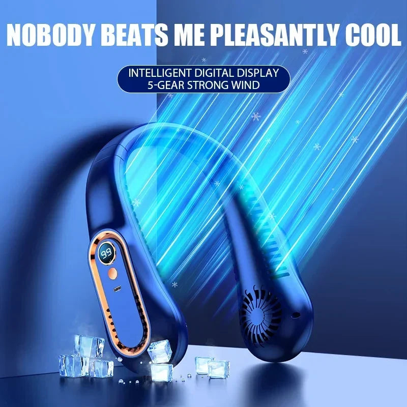 Mini ventilateur de cou portable sans pales avec écran numérique - Refroidisseur cervical rechargeable USB mains libres