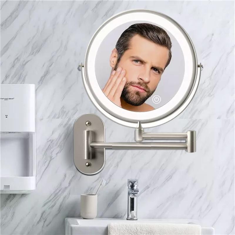 Miroir de maquillage grossissant mural à LED — bras réglable, rechargeable