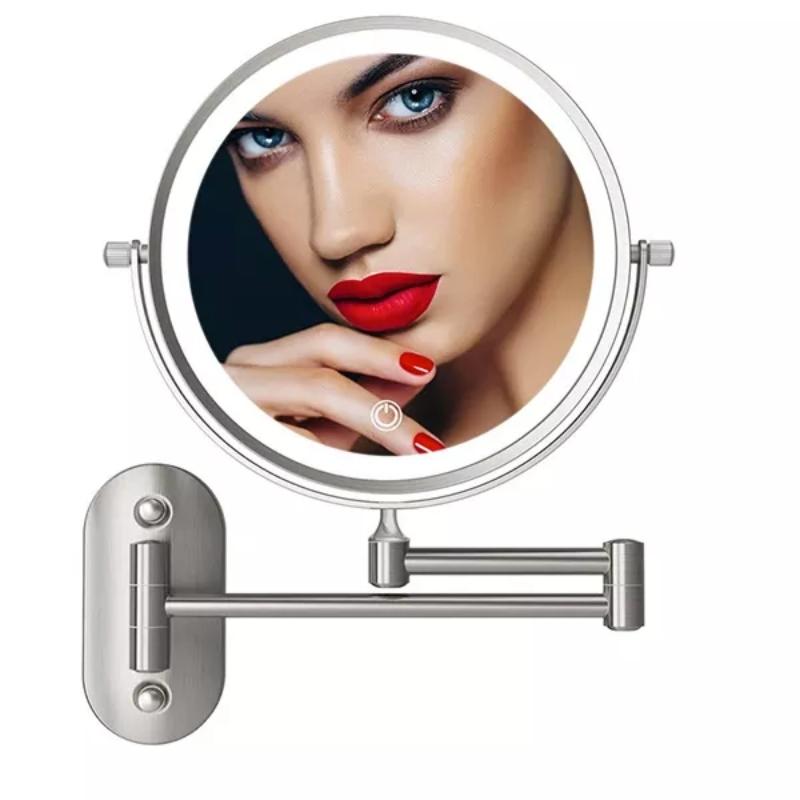 Miroir de maquillage grossissant mural à LED — bras réglable, rechargeable