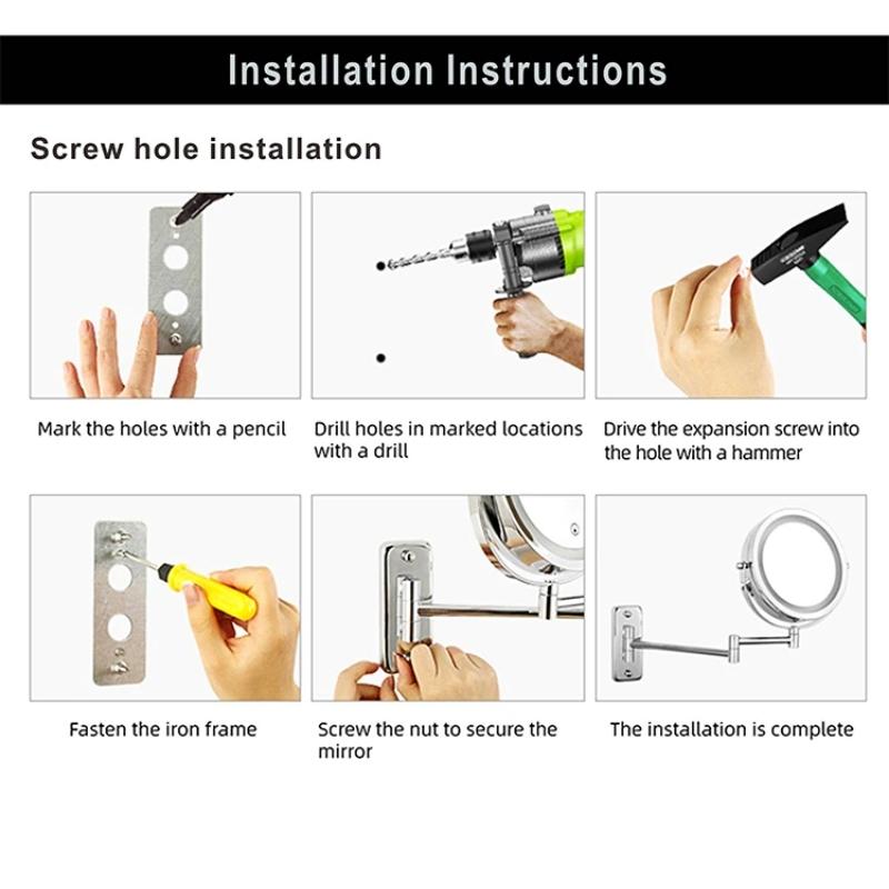 Miroir de maquillage grossissant mural à LED — bras réglable, rechargeable