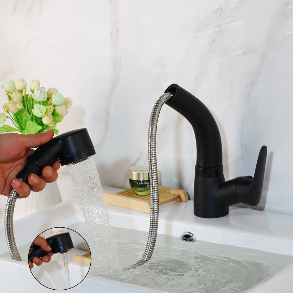 Mitigeur de lavabo extractible avec douchette en finition chromée, noire, blanche et dorée