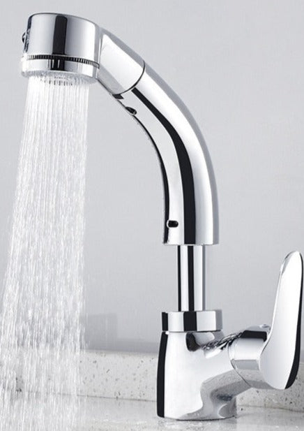 Mitigeur de lavabo extractible avec douchette en finition chromée, noire, blanche et dorée