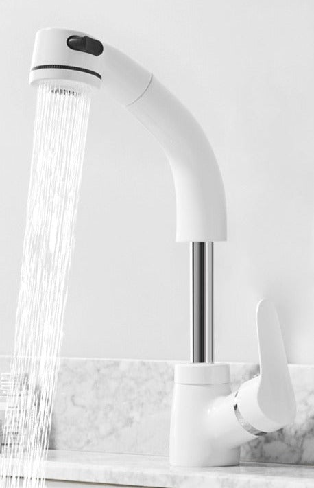 Mitigeur de lavabo extractible avec douchette en finition chromée, noire, blanche et dorée